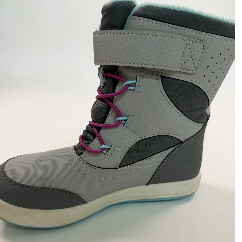 Merrell Waterproof Snow Boots Girls Grey Purple Insulated Winter Shoes Size 2